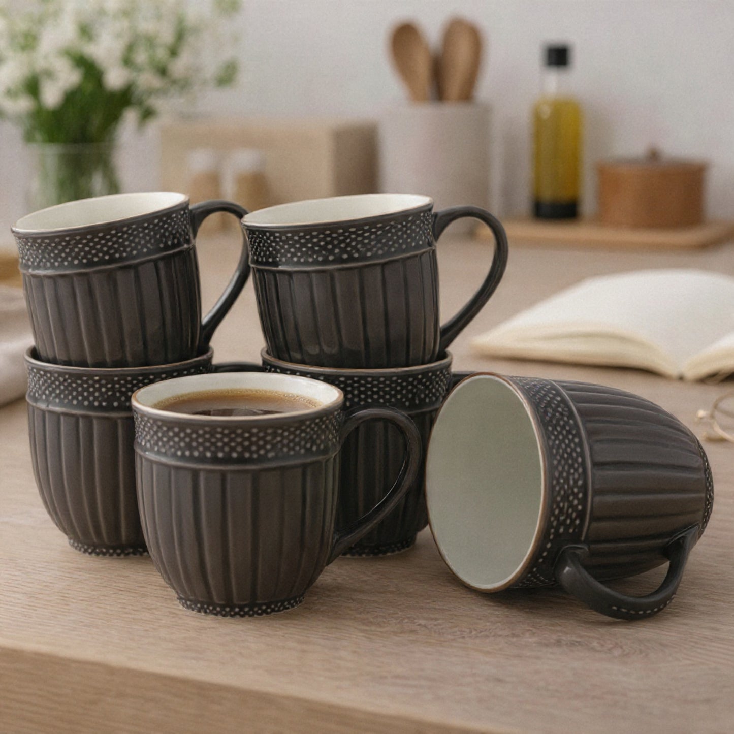 Clay Craft Esha Impression 1300 Coffee & Tea Mugs Set of 6 (GREY)