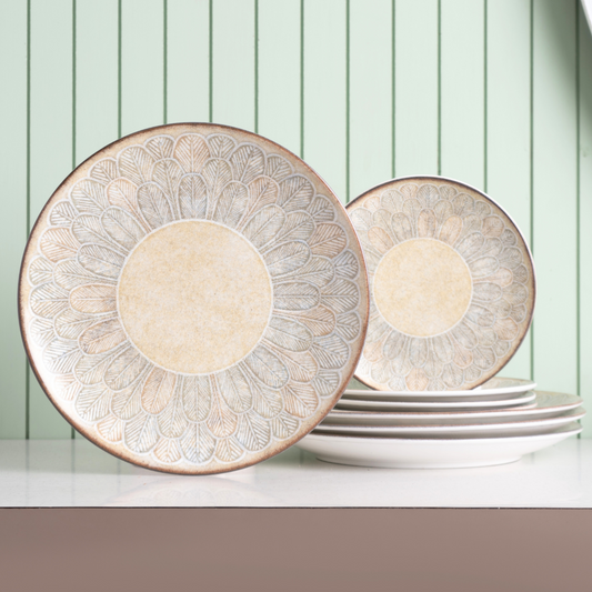 Textures Aroma Porcelain Dinner Set- 8 piece, For Family of 4