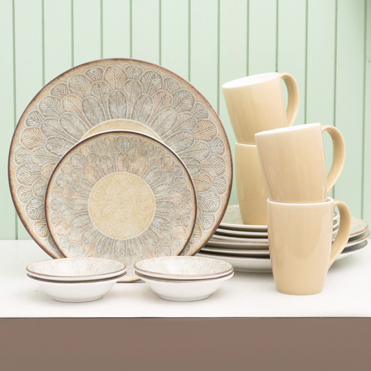 Textures Aroma Porcelain Dinner Set- 16 pieces, For Family of 4