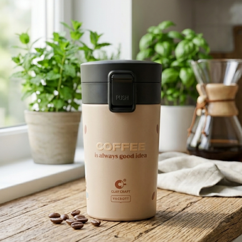 Vacbott Cafeoma Vacuum Insulated Double Walled Printed Coffee Tumbler 18 Hrs Hot & 24 Hrs Cold, BIS Certified, Stainless Steel Flask 280 ml