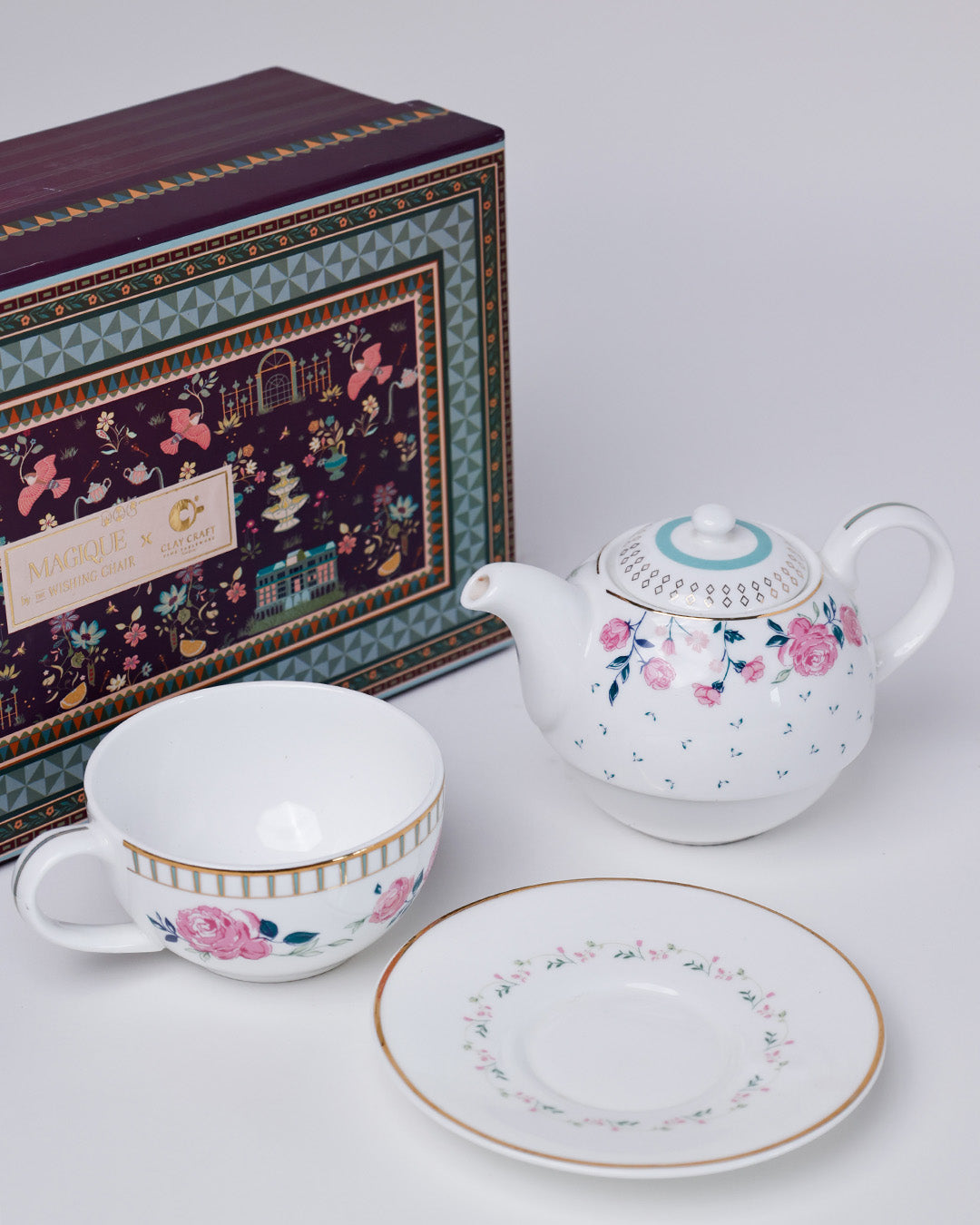 Magique by The Wishing Chair x Clay Craft  Portrait of a Rose – Tea for One Set