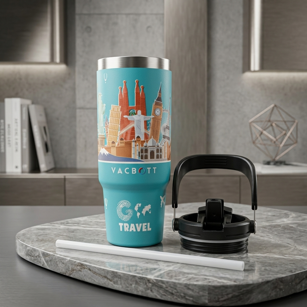Vacbott Vacuum EverSip® Wanderlust Tumbler with Top Lid Handle 900 ml with Dual Flip Opening Sip-Swig Leakproof Lid