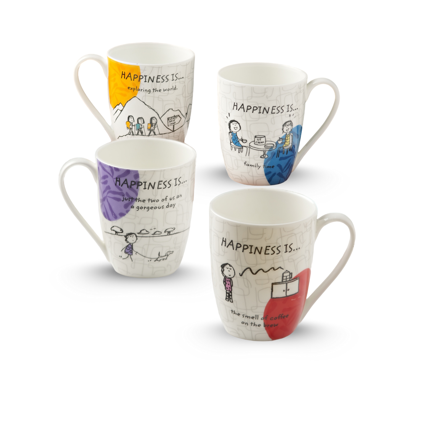 Happiness Is... Oxford Big Coffee & Milk Mug 310ml, Set of 4 (Delight)