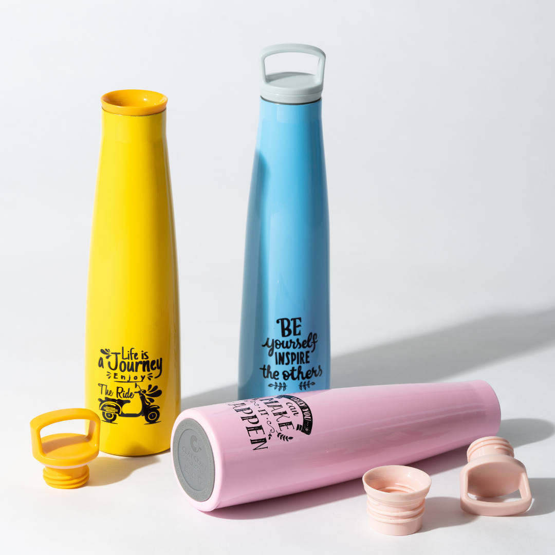 Vacbott Vaccum Bottle, Sleeko Peppy Double Walled 24 Hours Hot and Cold Water Bottle, BIS Certified,  700ml