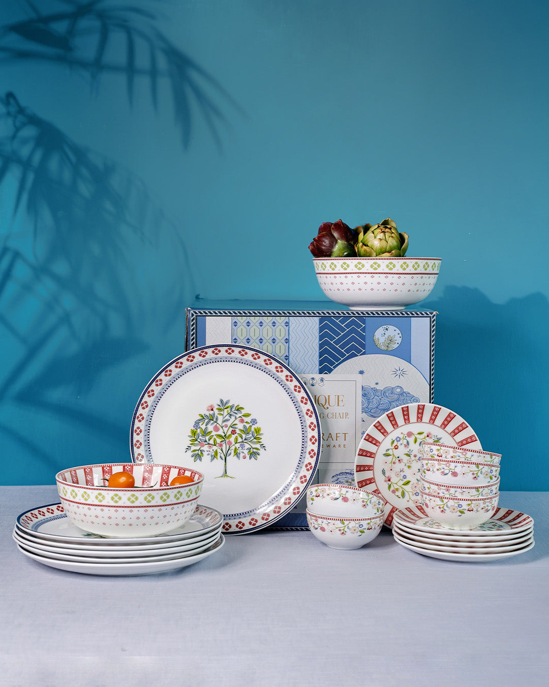 Magique by The Wishing Chair x Clay Craft – Indian Summer Urmi Dinner Set of 20 (Family of 6)-(T05)