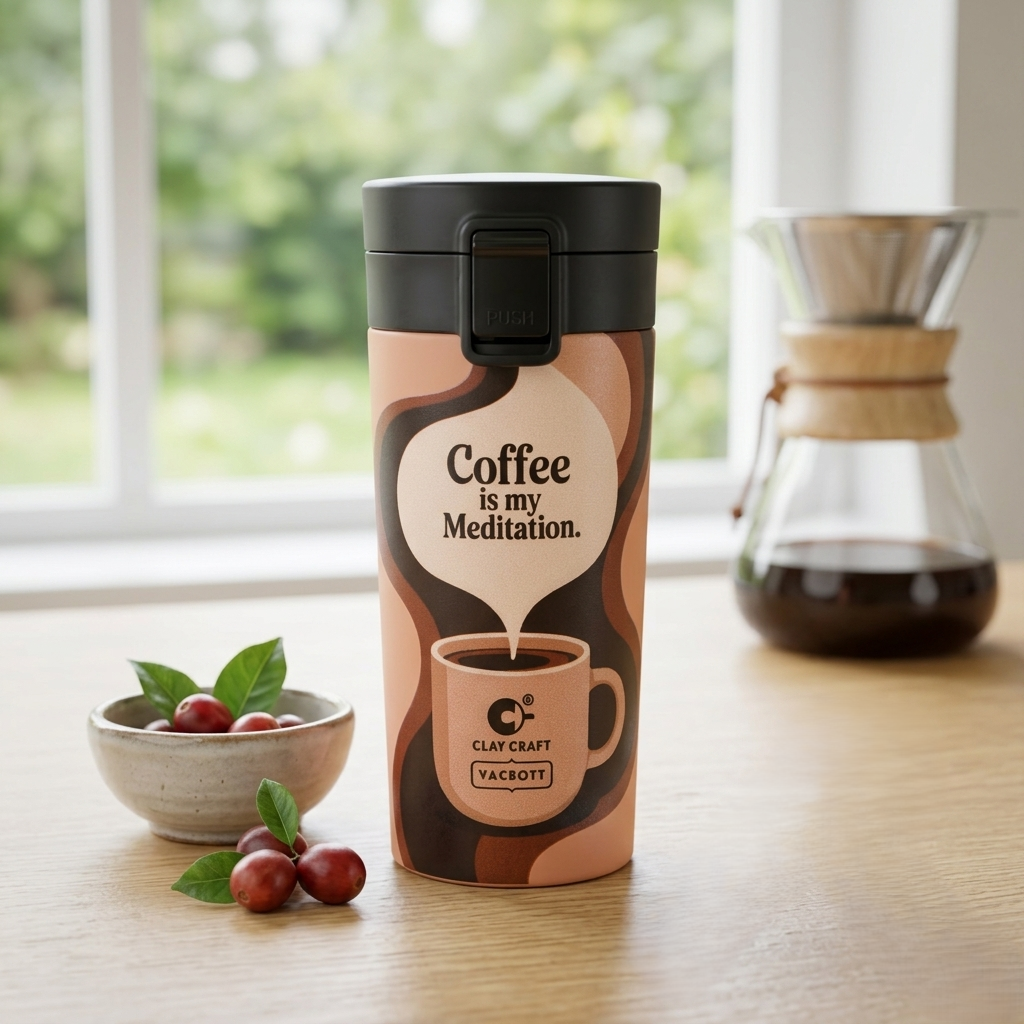 Vacbott Vacuum Insulated Caferoma Printed Tumbler Double Walled 18 Hours Hot & 24 Hours Cold  Water Bottle Vacuum Insulated Hot & Cold Flask Mug