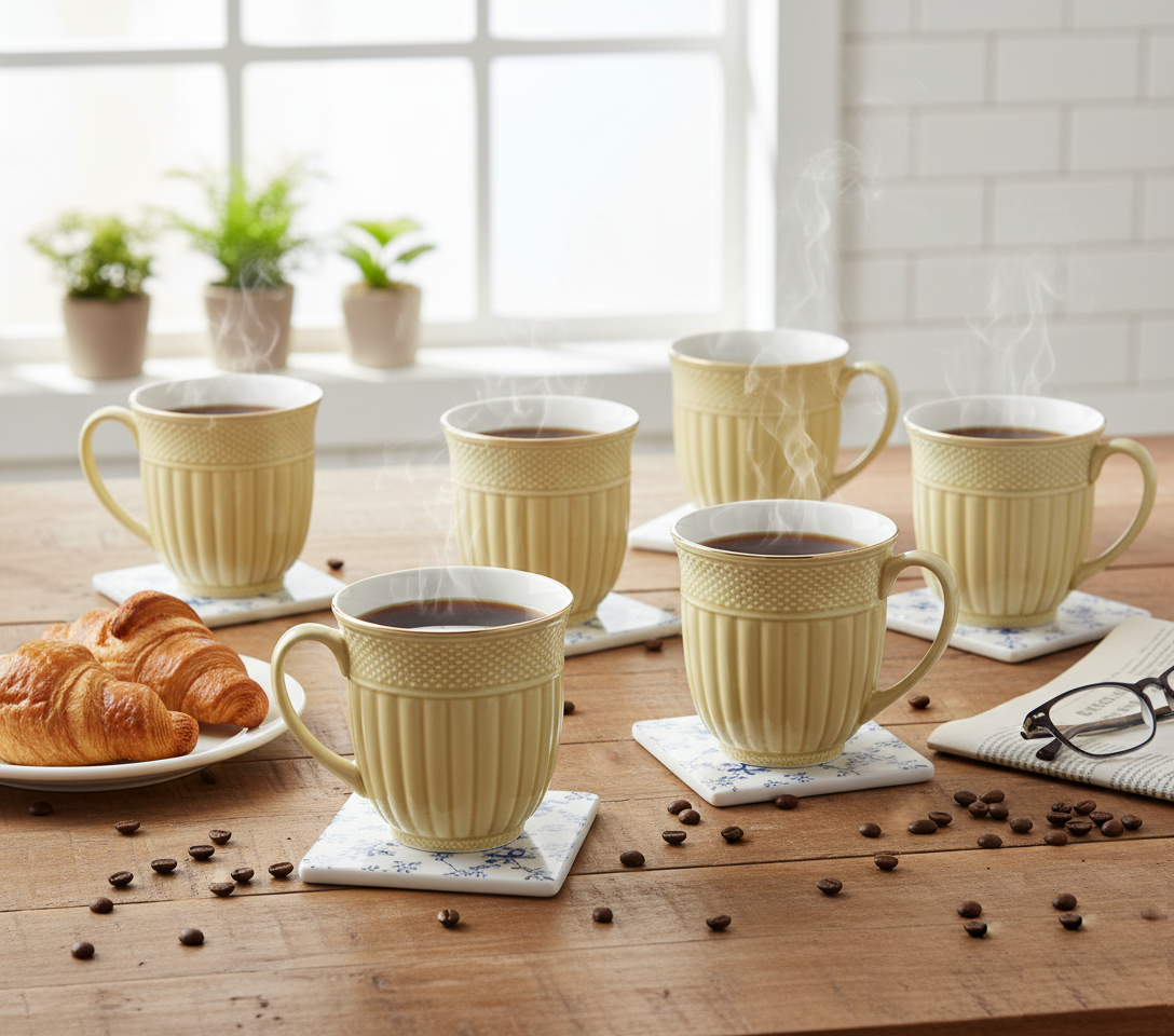 Clay Craft Esha Impression 1300 Coffee & Tea Mugs Set of 6, 200ml, (CREAM)