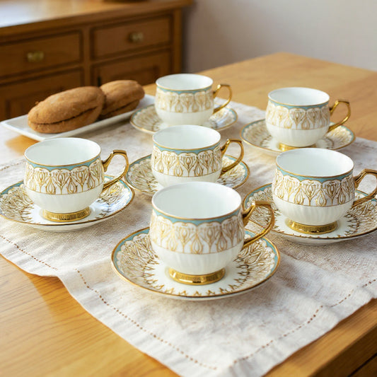 Clay Craft Karina Ebony Cup & Saucer, Set of 12 (6 Cups + 6 Saucers), 180 ml, (E629)