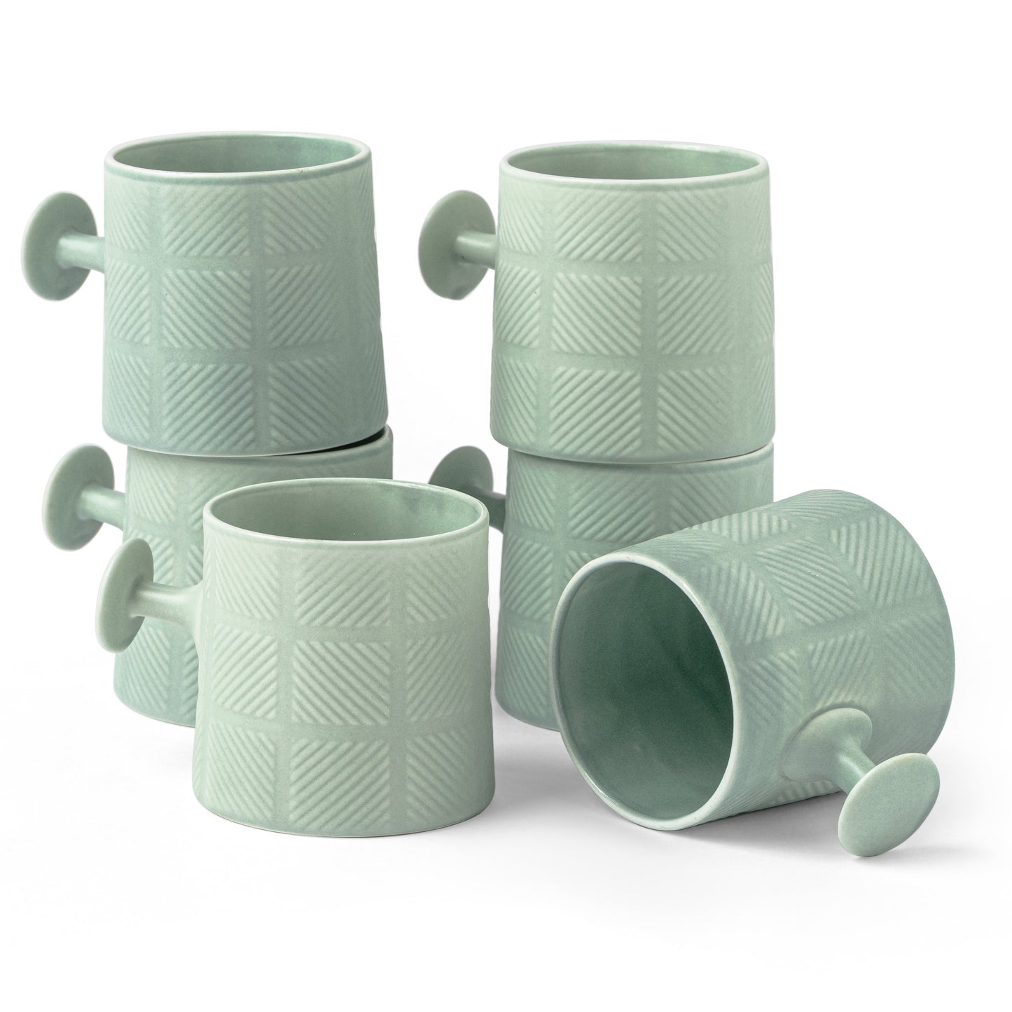 JCPL Bold Checkmate Coffee & Tea Mugs Set of 6, Teal