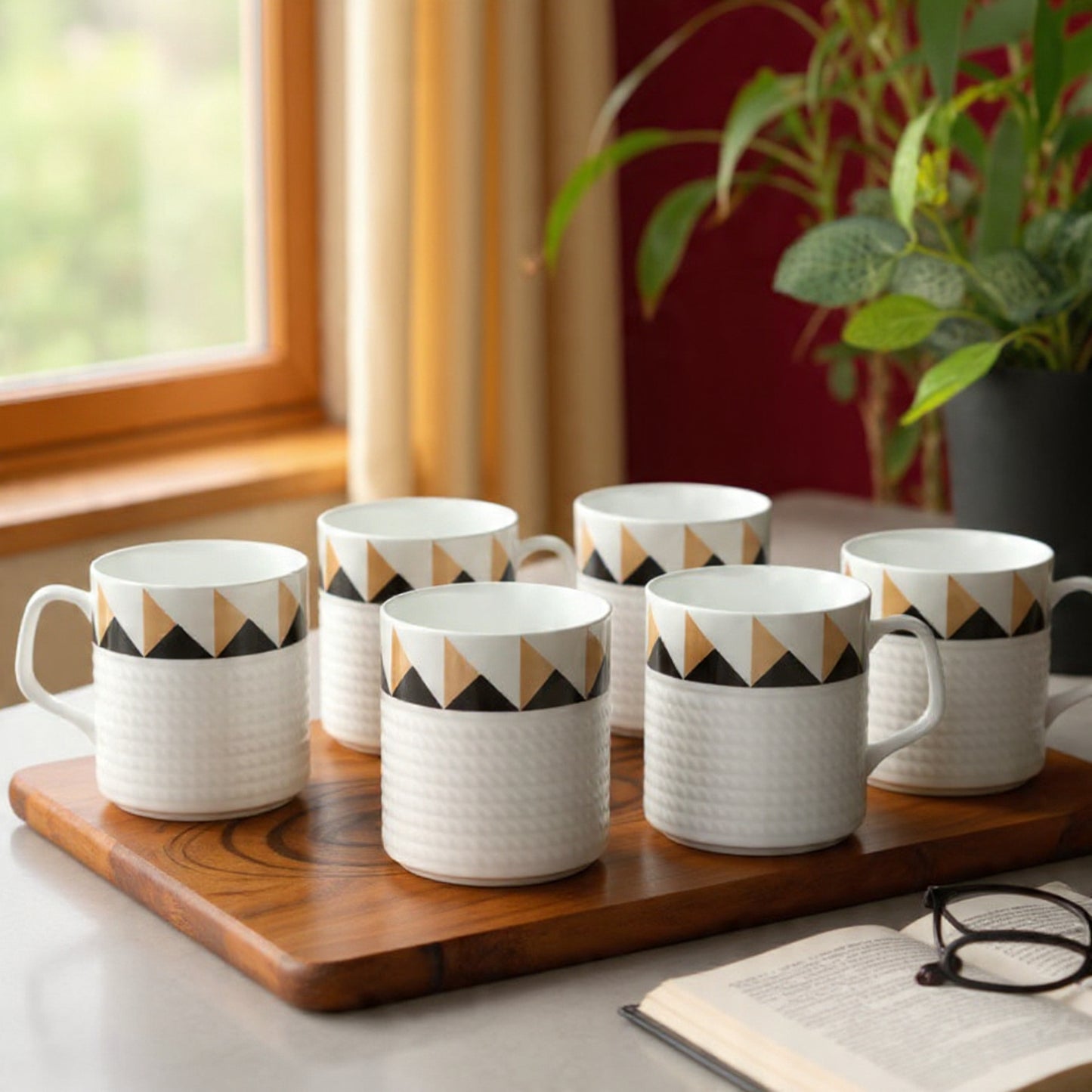 Clay Craft Strip Presto Coffee & Tea Mugs Set of 6, 200ml (P210)