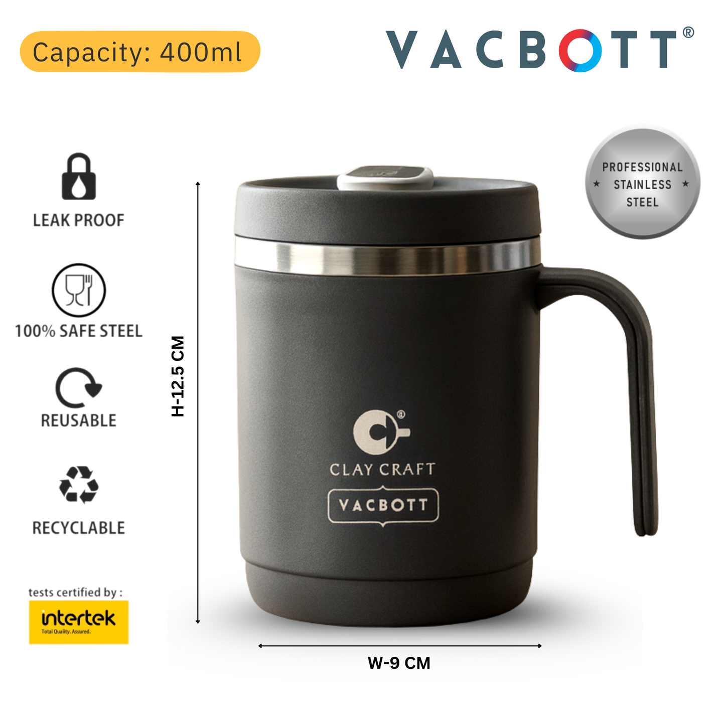 Vacbott Dyona Mug 400ml – PUF Insulated  | Leak-Proof Travel Mug