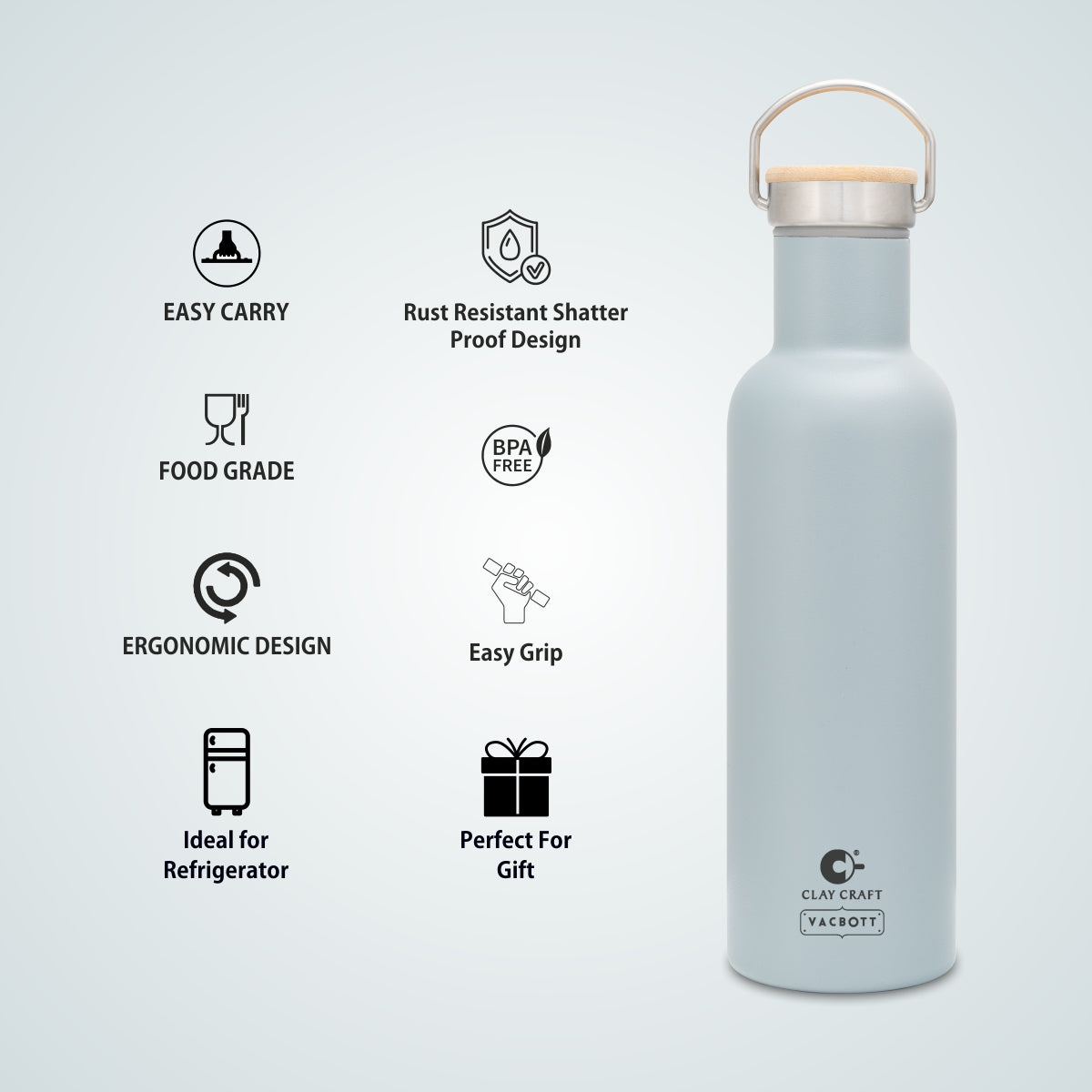 Vacbott Hiker Combo Set Double Walled 24 Hours Hot and Cold Water Bottle, BIS Certified, 700ml, with Single Walled Victor Mug (2 Pcs)