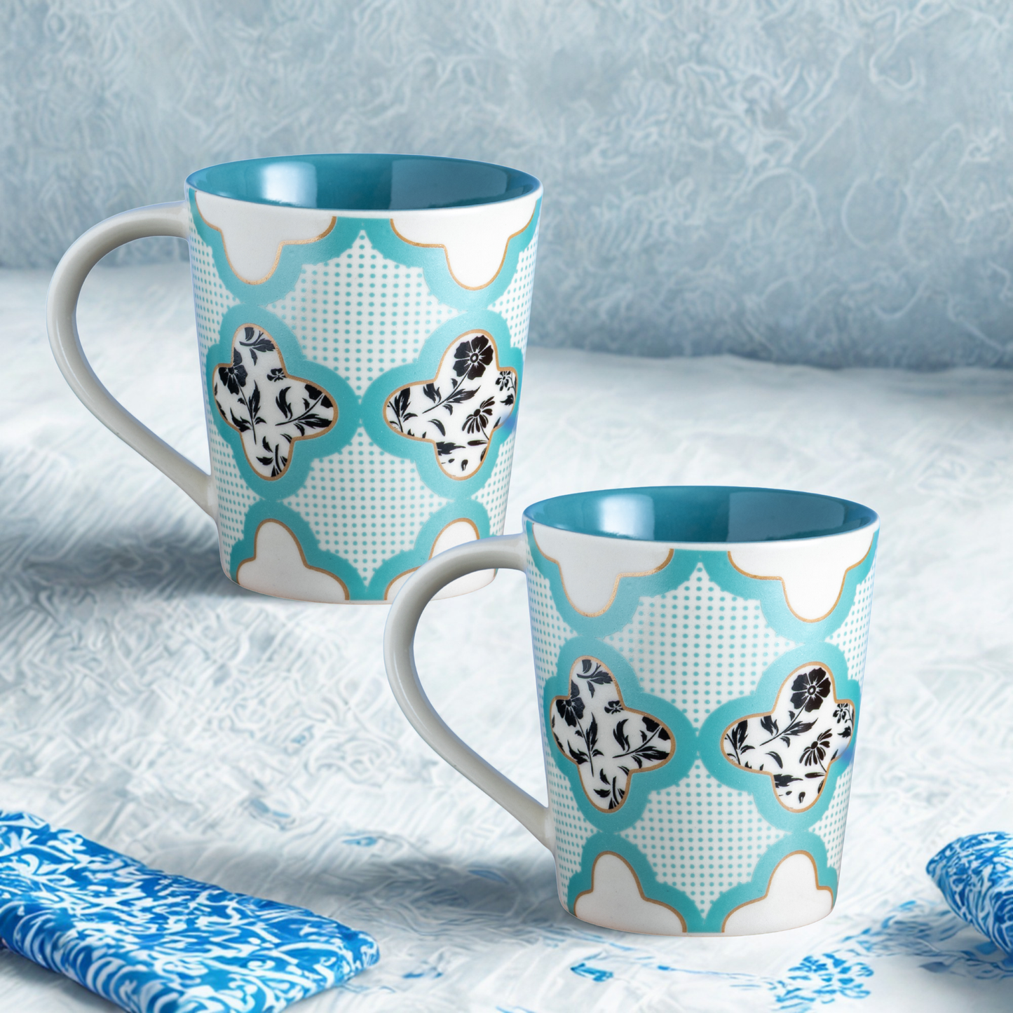 Clay Craft Lucas Pebble Teal Green Porcelain Mug  Set of 2, 350 ml Perfect for Tea, Coffee & Milk