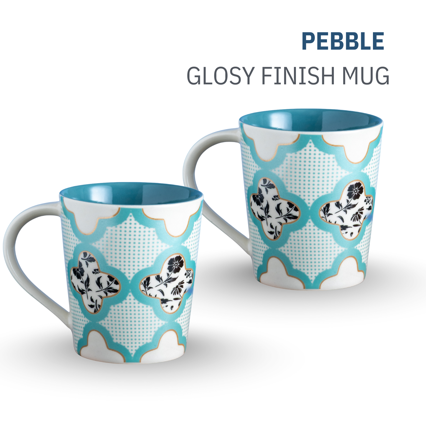 Clay Craft Lucas Pebble Teal Green Porcelain Mug  Set of 2, 350 ml Perfect for Tea, Coffee & Milk