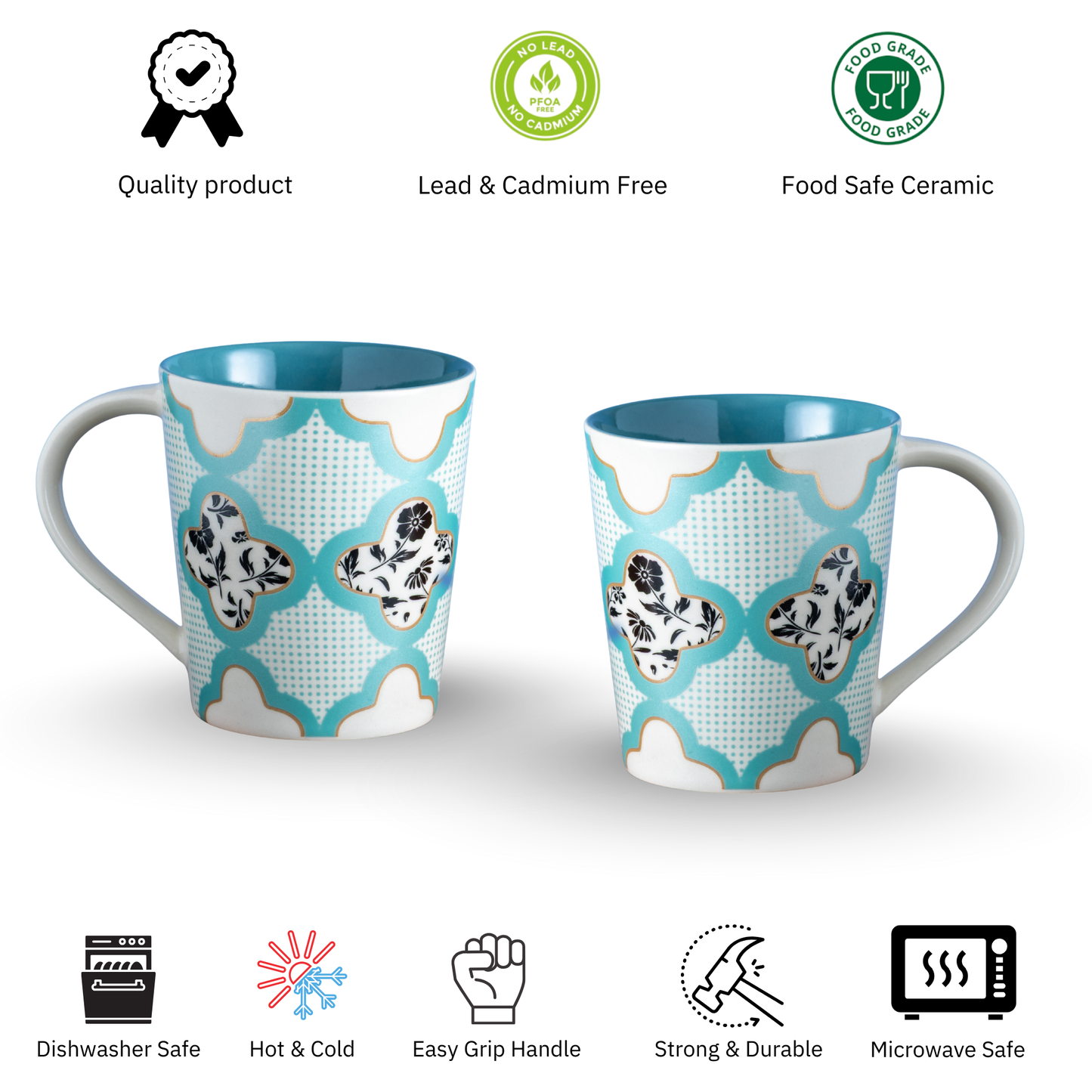 Clay Craft Lucas Pebble Teal Green Porcelain Mug  Set of 2, 350 ml Perfect for Tea, Coffee & Milk