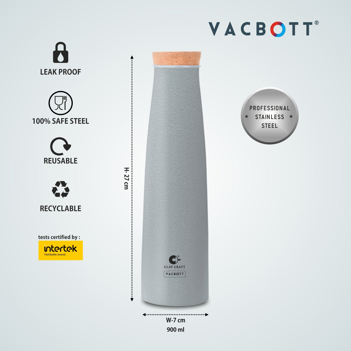 Vacbott Crest Combo Set Single Walled Non Insulated Water Bottle, 900ml, with Single Walled Victor Mug (2 Pcs)