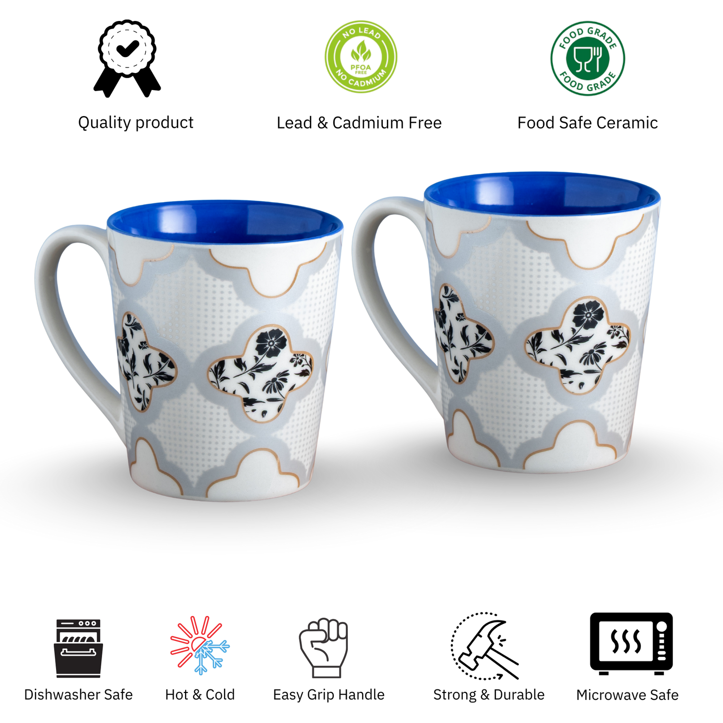 Clay Craft Lucas Pebble Grey Porcelain Mug  Set of 2, 350 ml Perfect for Tea, Coffee & Milk