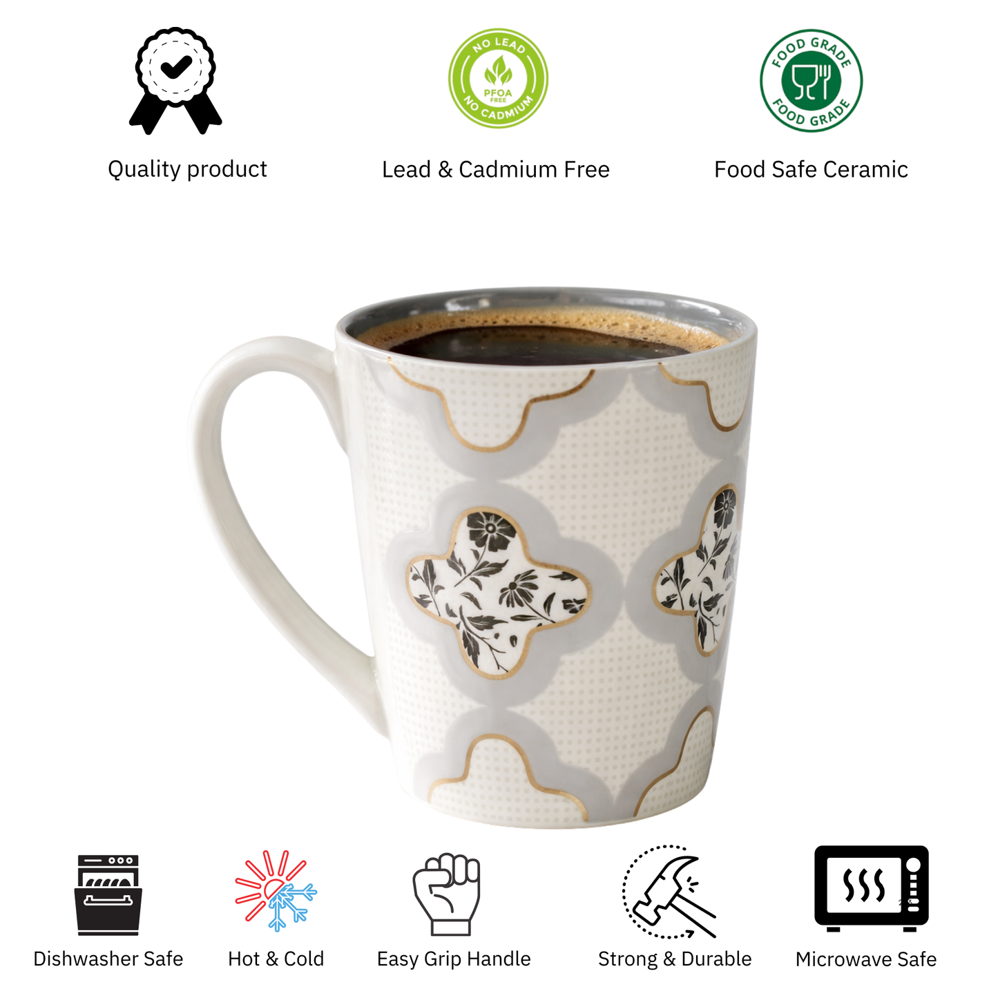 Clay Craft Lucas Pebble Grey Porcelain Mug  Set of 2, 350 ml Perfect for Tea, Coffee & Milk