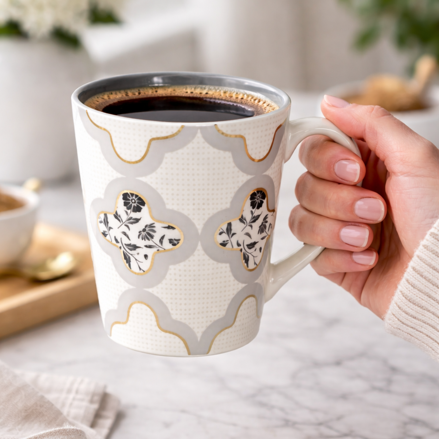 Clay Craft Lucas Pebble Grey Porcelain Mug  Set of 2, 350 ml Perfect for Tea, Coffee & Milk