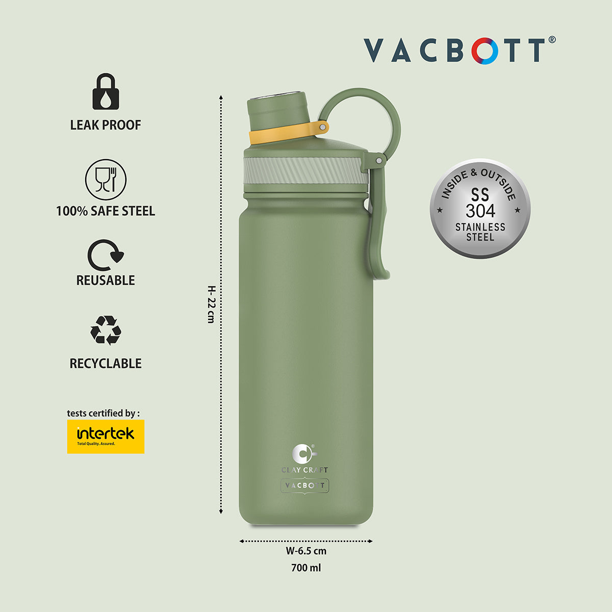 Vacbott Vaccum Bottle, Zing Double Walled 24 Hours Hot and Cold Water Bottle, 780ml