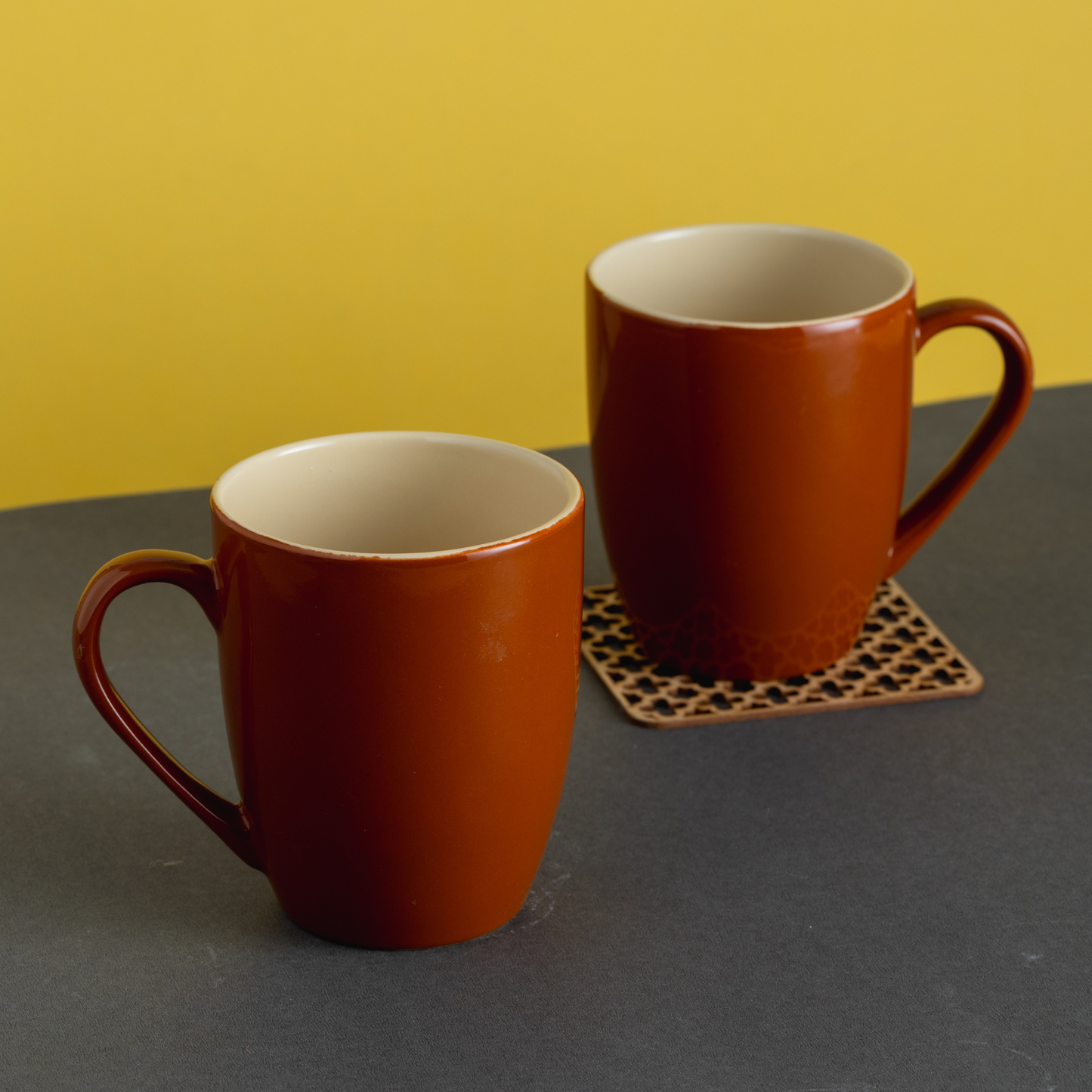 Oxford Pebble Pacha Coffee/Milk Mug – Fine Ceramic | Set of 2 (340ml Each, Brown DT4)