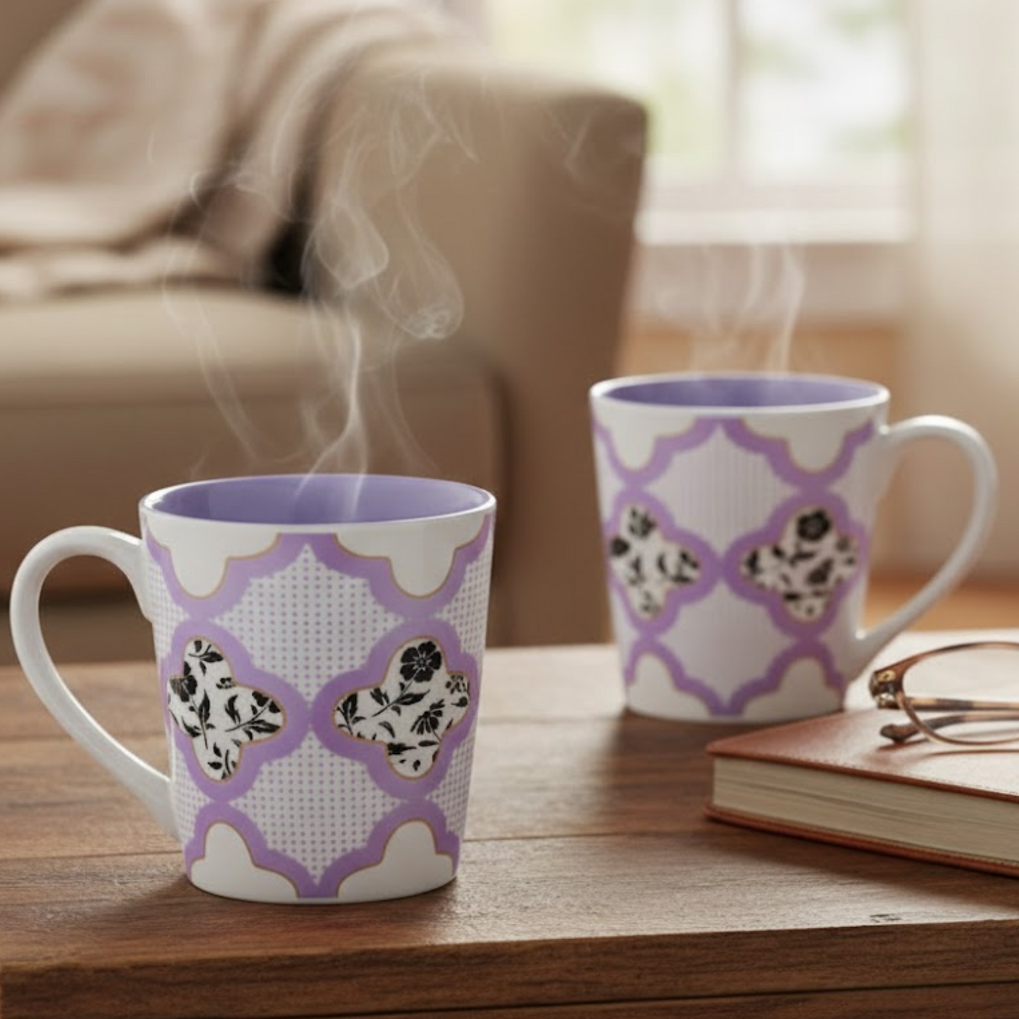Clay Craft Lucas Pebble Purple Porcelain Mug  Set of 2, 350 ml Perfect for Tea, Coffee & Milk