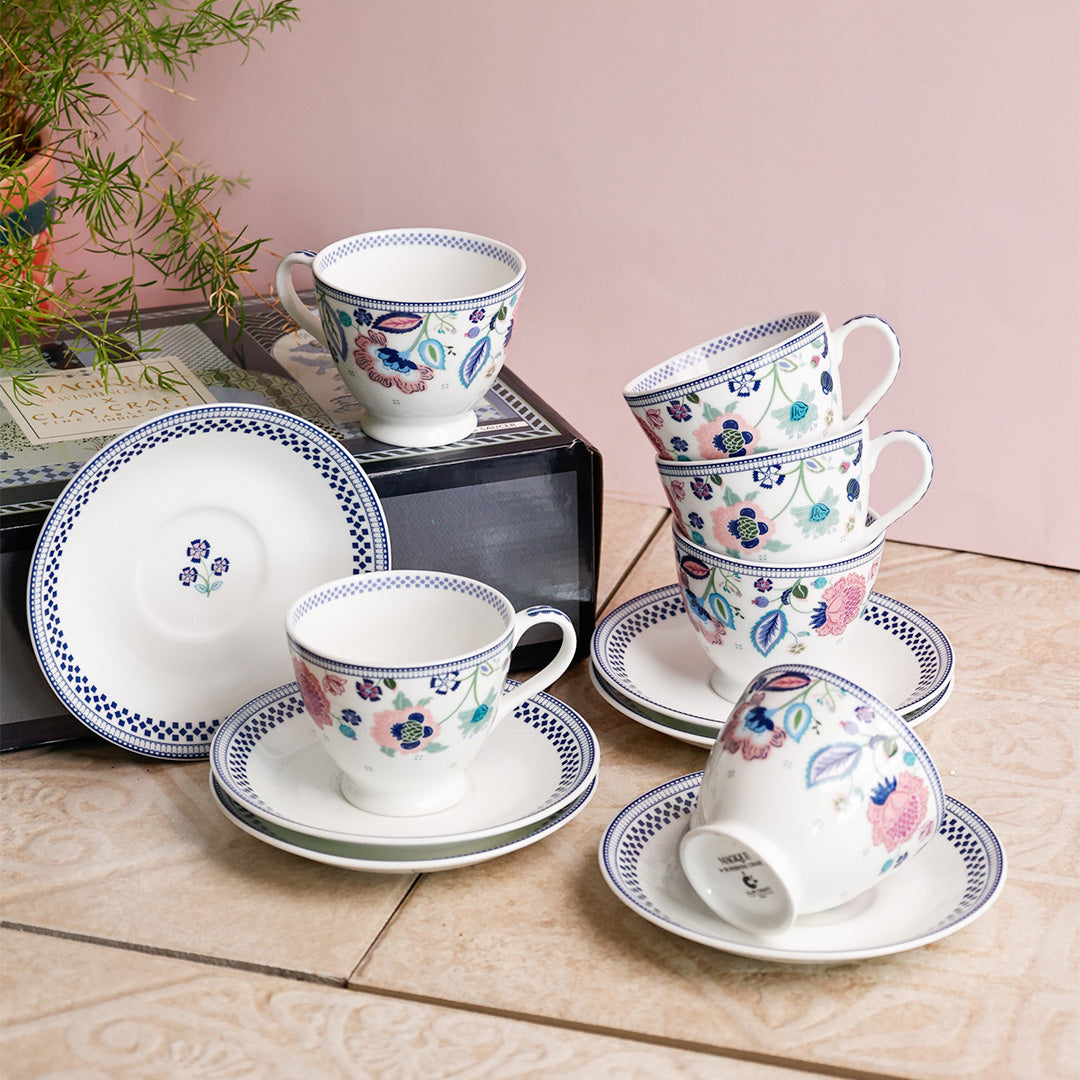 Magique x Clay Craft – Indigo Chintz King Cup & Saucer Set of 12 (180ml)-(T04)