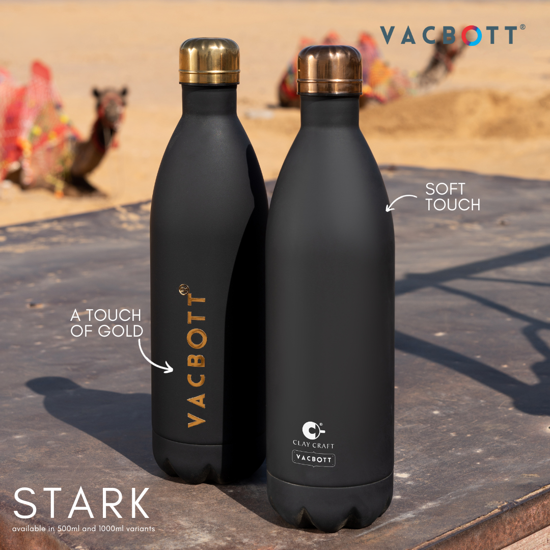 Vacbott Stark Vacuum Insulated Double Walled Water Bottle 18 Hrs Hot & 24 Hrs Cold Stainless Steel Flask, BIS Certified, 500ml