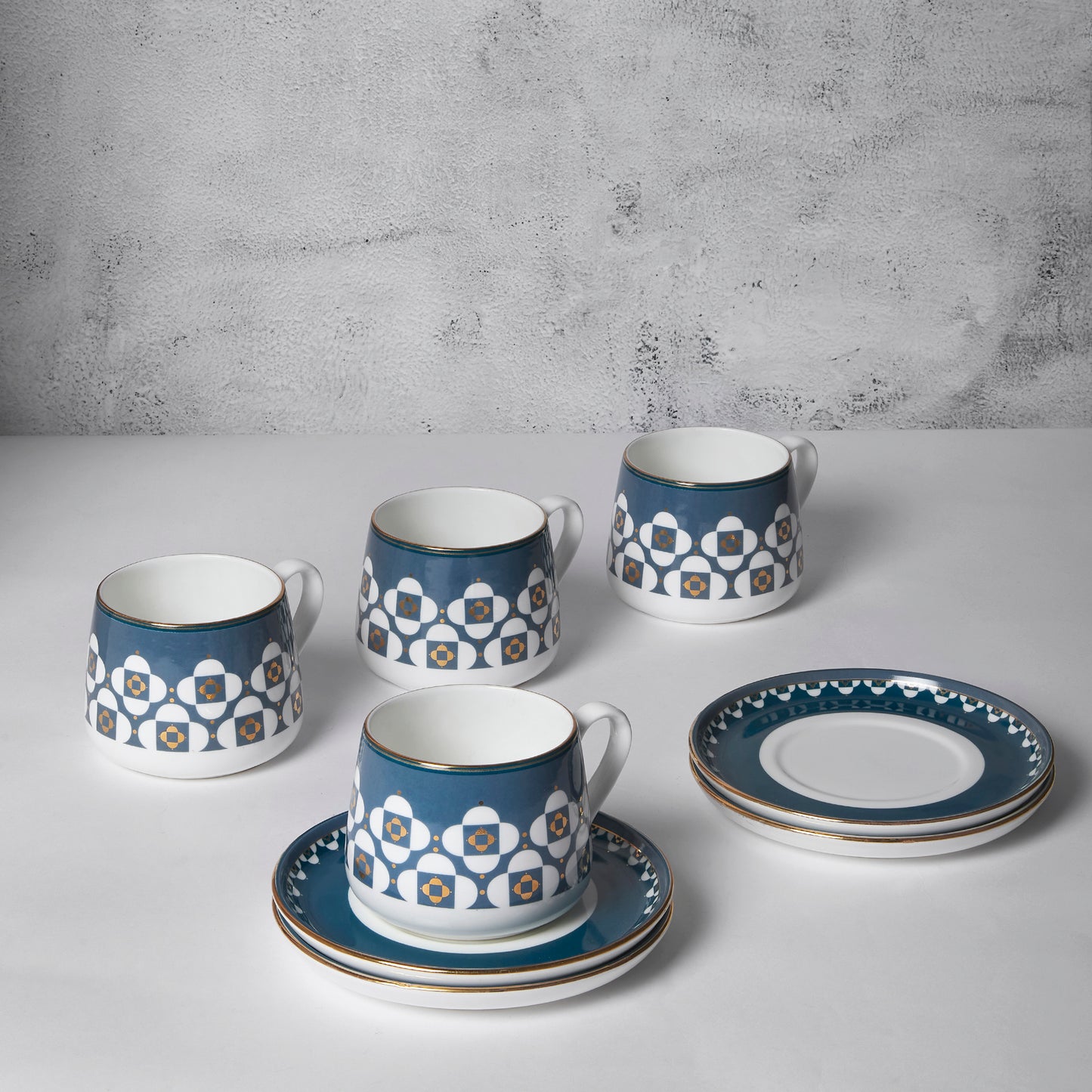 India Circus Oceanic Opulence Cup and Saucer Set of 8