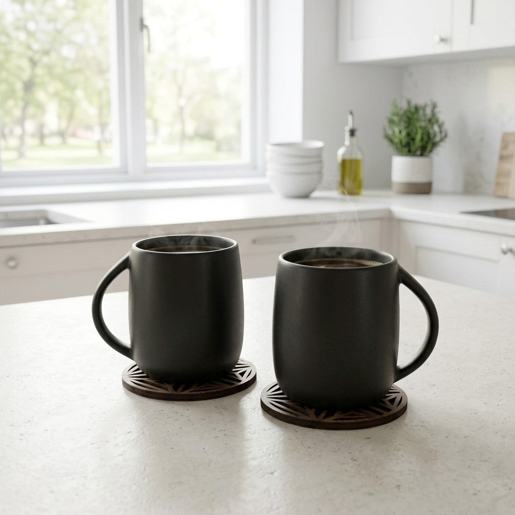 Bunty Pebble Pacha Ceramic Coffee & Milk Mug Set of 2, Black, 340ml Each