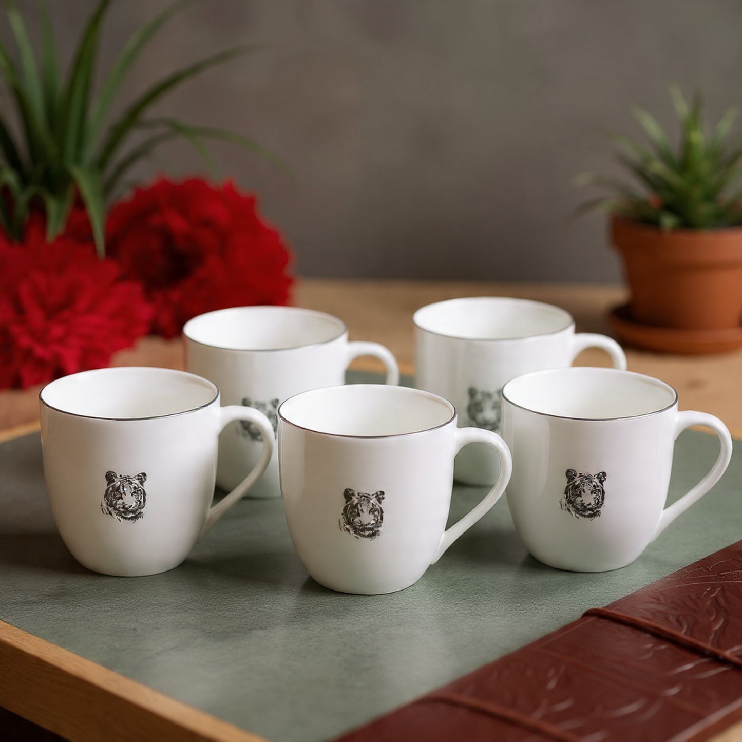 JCPL Oscar Clark Tiger Tea & Coffee Mugs, Set of 6, 180 ml