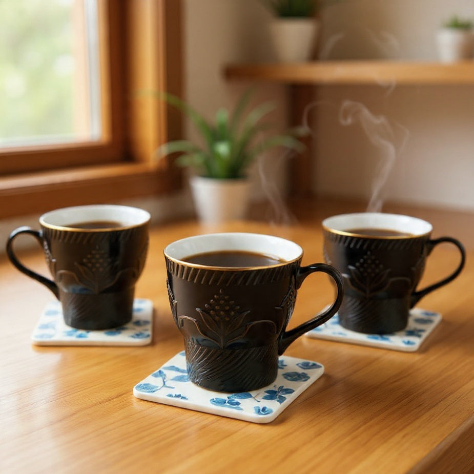 Clay Craft Aster Impression 1300 Coffee & Tea Mugs Set of 6 (BLACK)