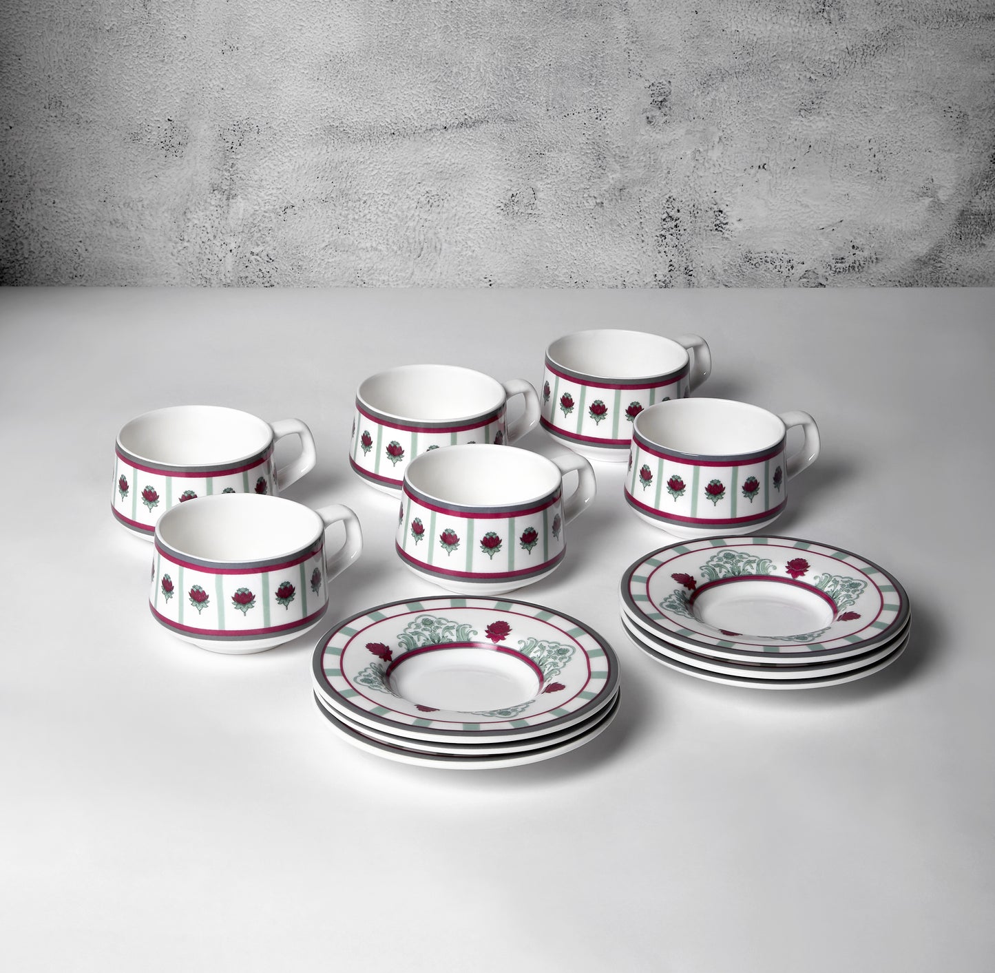 India Circus Sage Luxe Cup and Saucer Set of 12