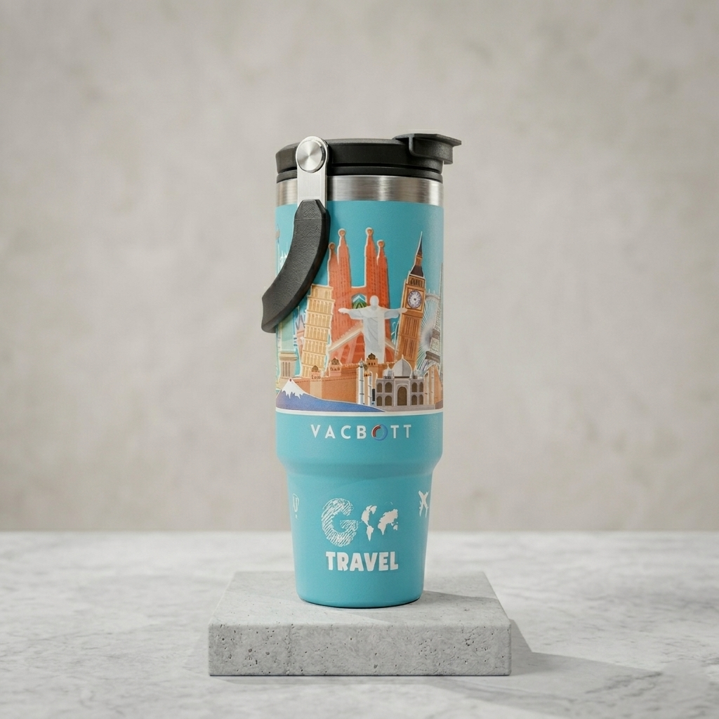 Vacbott Vacuum EverSip® Wanderlust Tumbler with Top Lid Handle 900 ml with Dual Flip Opening Sip-Swig Leakproof Lid