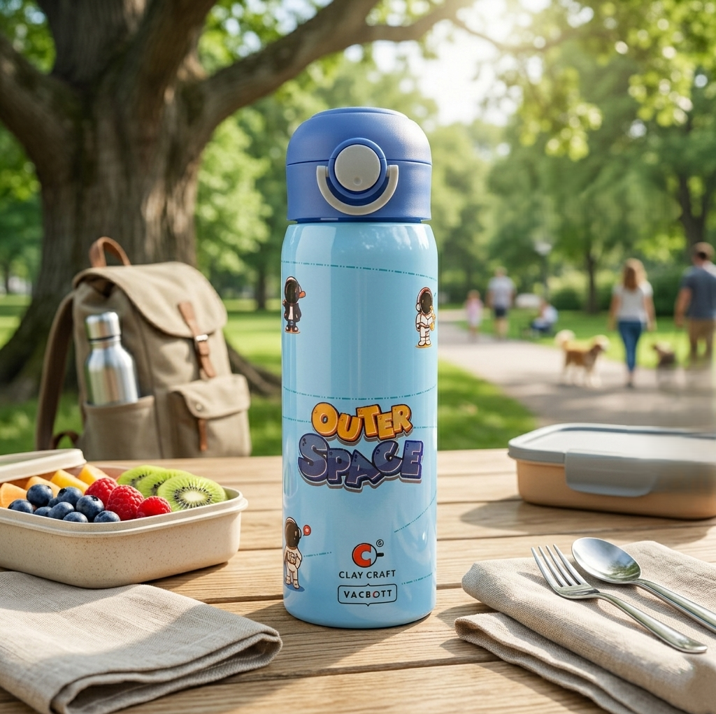 Vacbott Vivid Sonic Vacuum Insulated Double Walled Printed One-Touch Lid 18 Hrs Hot & 24 Hrs Cold, BIS Certified, Stainless Steel Flask 550 ml