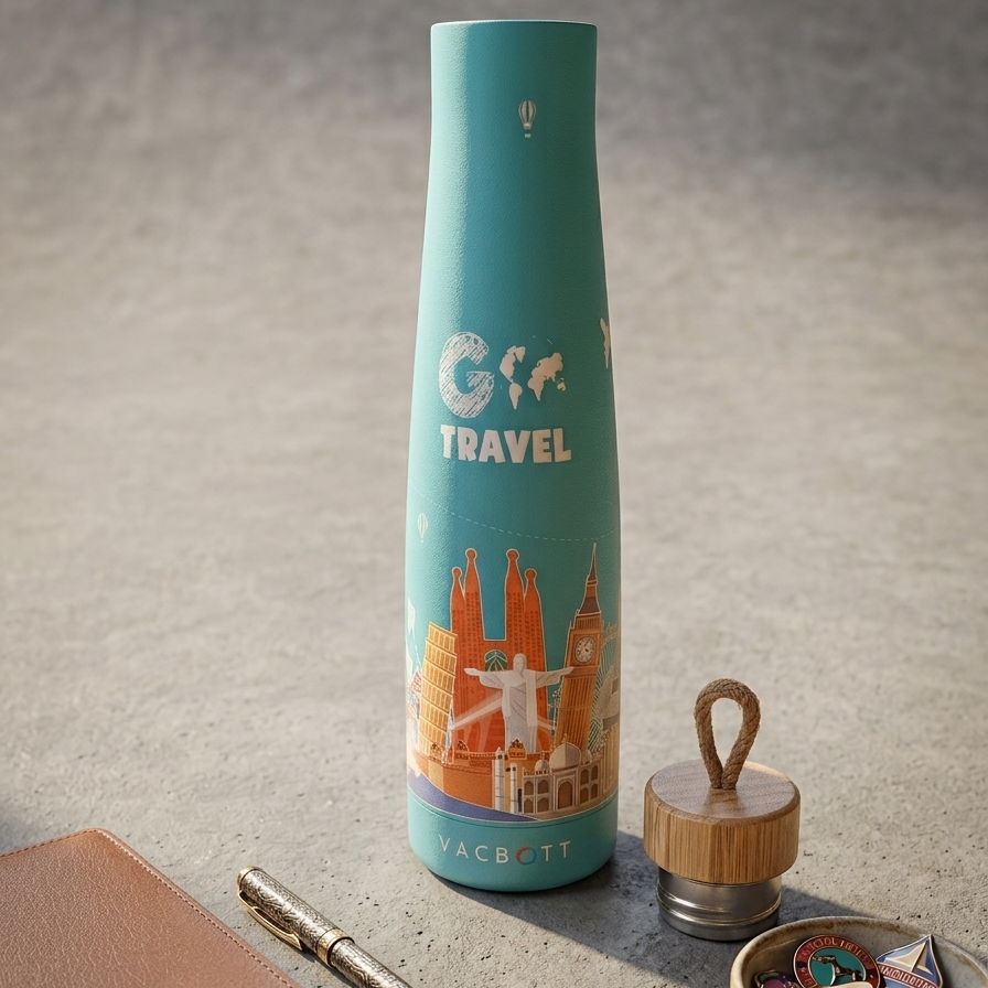 Vacbott Vivid Titan Vacuum Insulated Wanderlust Double Walled Printed 18 Hrs Hot & 24 Hrs Cold, BIS Certified, Stainless Steel Flask 650 ml