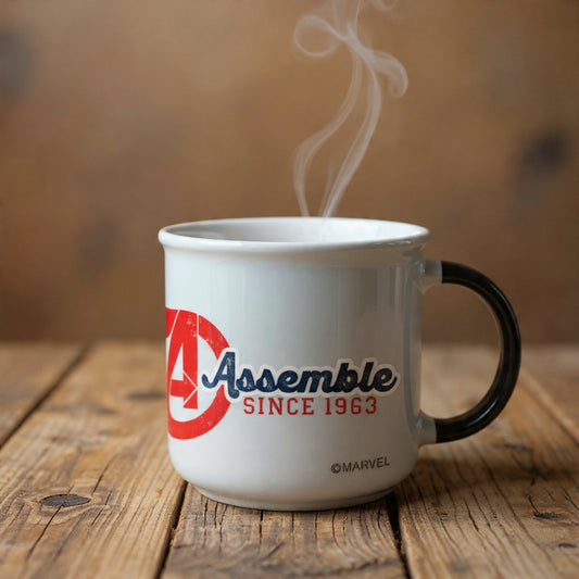 Disney Marvel Avengers "Assemble Since 1963" Pebble Mug – Dual-Side Cartoon Print Ceramic Coffee & Milk Cup (1 Piece)