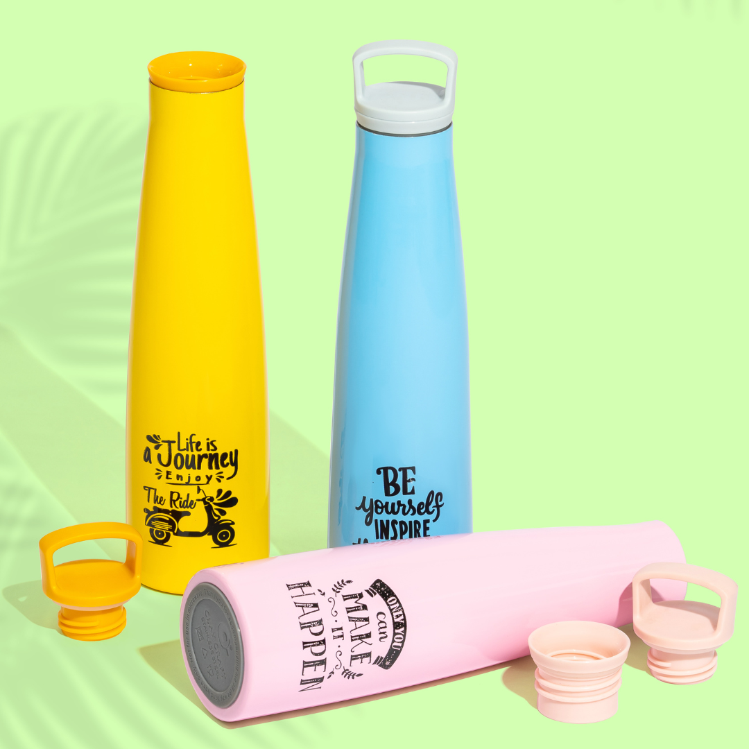 Vacbott Vaccum Bottle, Sleeko Peppy Double Walled 24 Hours Hot and Cold Water Bottle, BIS Certified,  700ml