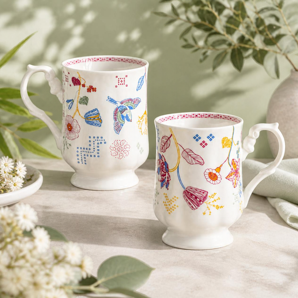 Magique by The Wishing Chair x Clay Craft, Sweet Pea Maharani Milk Mug, Set of 2, 300ml each