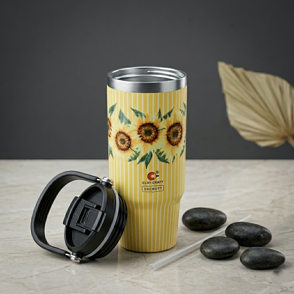 Vacbott Vacuum EverSip® Vintage Tumbler with Top Lid Handle 900 ml for Adults with Dual Flip Opening Sip-Swig Leakproof Lid for Office & Gym