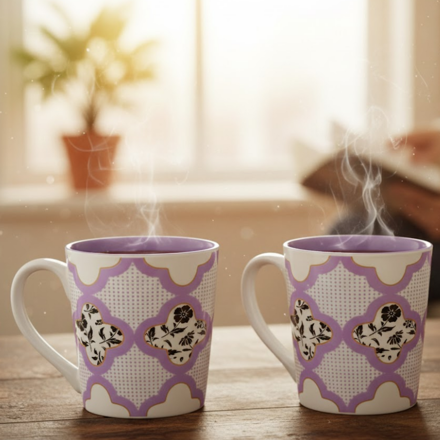 Clay Craft Lucas Pebble Purple Porcelain Mug  Set of 2, 350 ml Perfect for Tea, Coffee & Milk