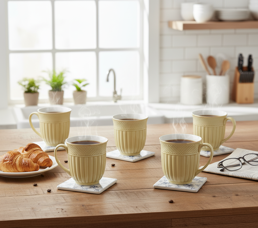 Clay Craft Esha Impression 1300 Coffee & Tea Mugs Set of 6, 200ml, (CREAM)