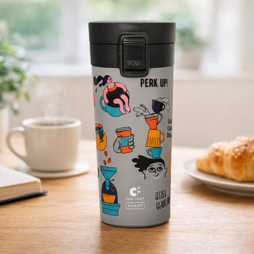 Vacbott Vacuum Insulated Caferoma Printed Tumbler Double Walled 18 Hours Hot & 24 Hours Cold  Water Bottle Vacuum Insulated Hot & Cold Flask Mug