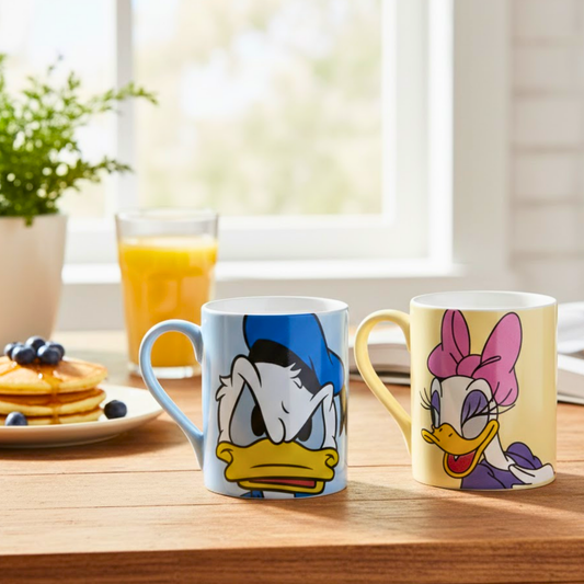 Clay Craft x Official Disney Donald and Daisy Duck Valentine Special Ceramic Mug Set (Set of 2, 330ml) – Romantic Couple Gift for Valentine’s Day