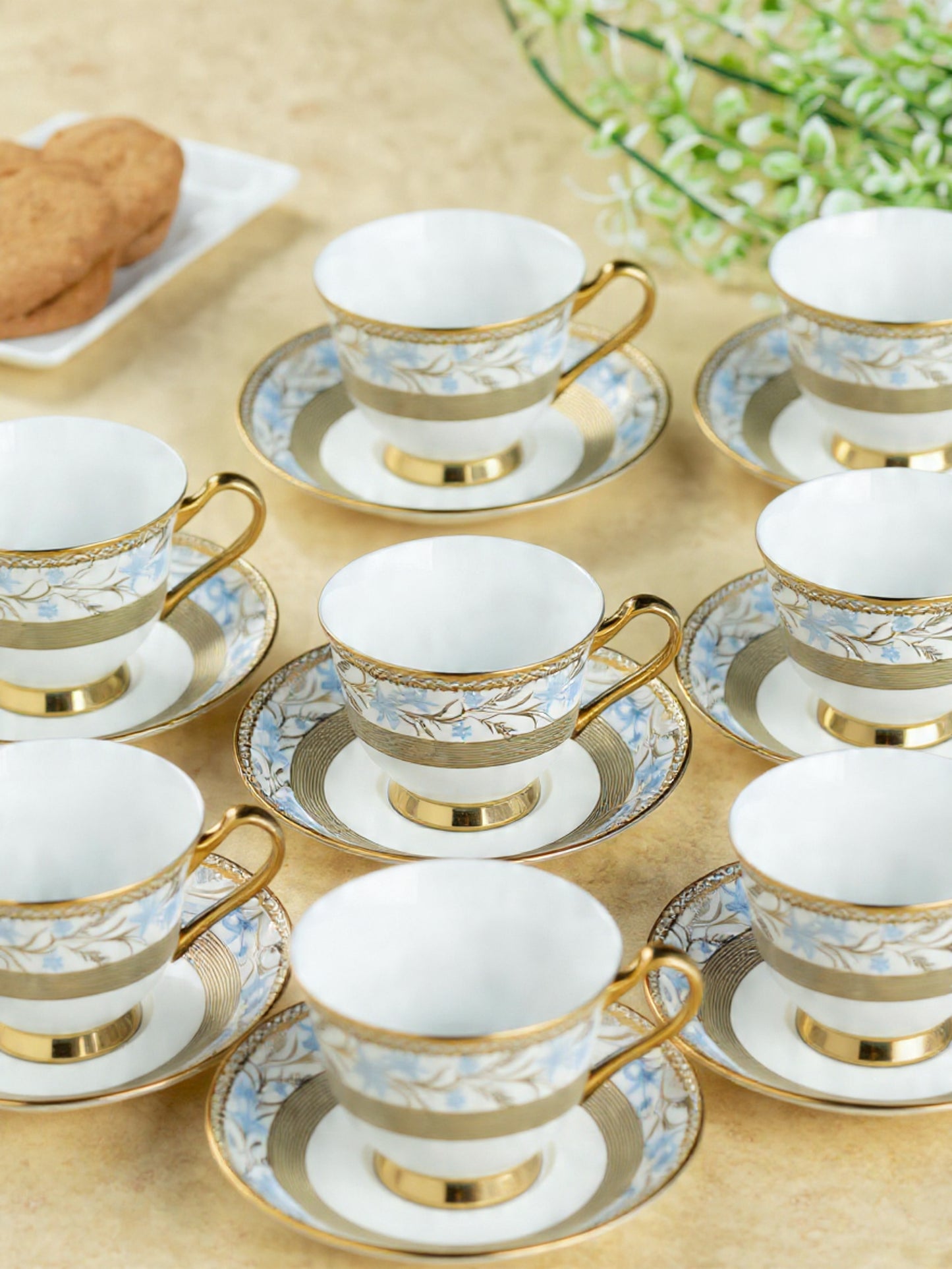 Clay Craft Georgian Ebony Cup & Saucer, Set of 12 (6 Cups + 6 Saucers), 140 ml, (E658)