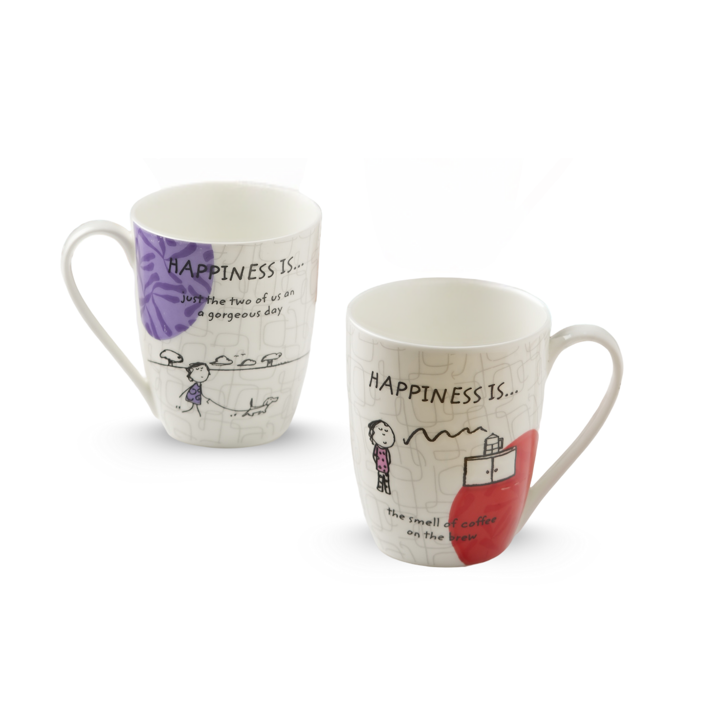 Happiness Is... Oxford Big Coffee & Milk Mug 310ml, Set of 4 (Delight)