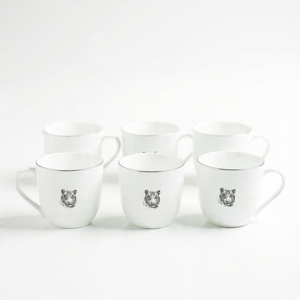 JCPL Oscar Clark Tiger Tea & Coffee Mugs, Set of 6, 180 ml