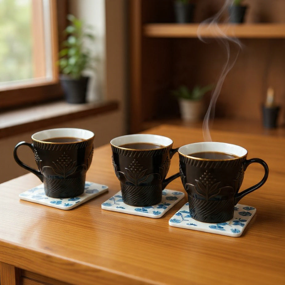 Clay Craft Aster Impression 1300 Coffee & Tea Mugs Set of 6 (BLACK)