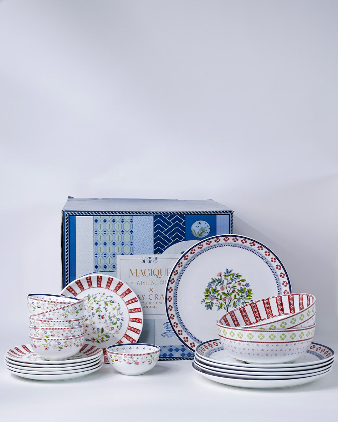 Magique by The Wishing Chair x Clay Craft – Indian Summer Urmi Dinner Set of 20 (Family of 6)-(T05)