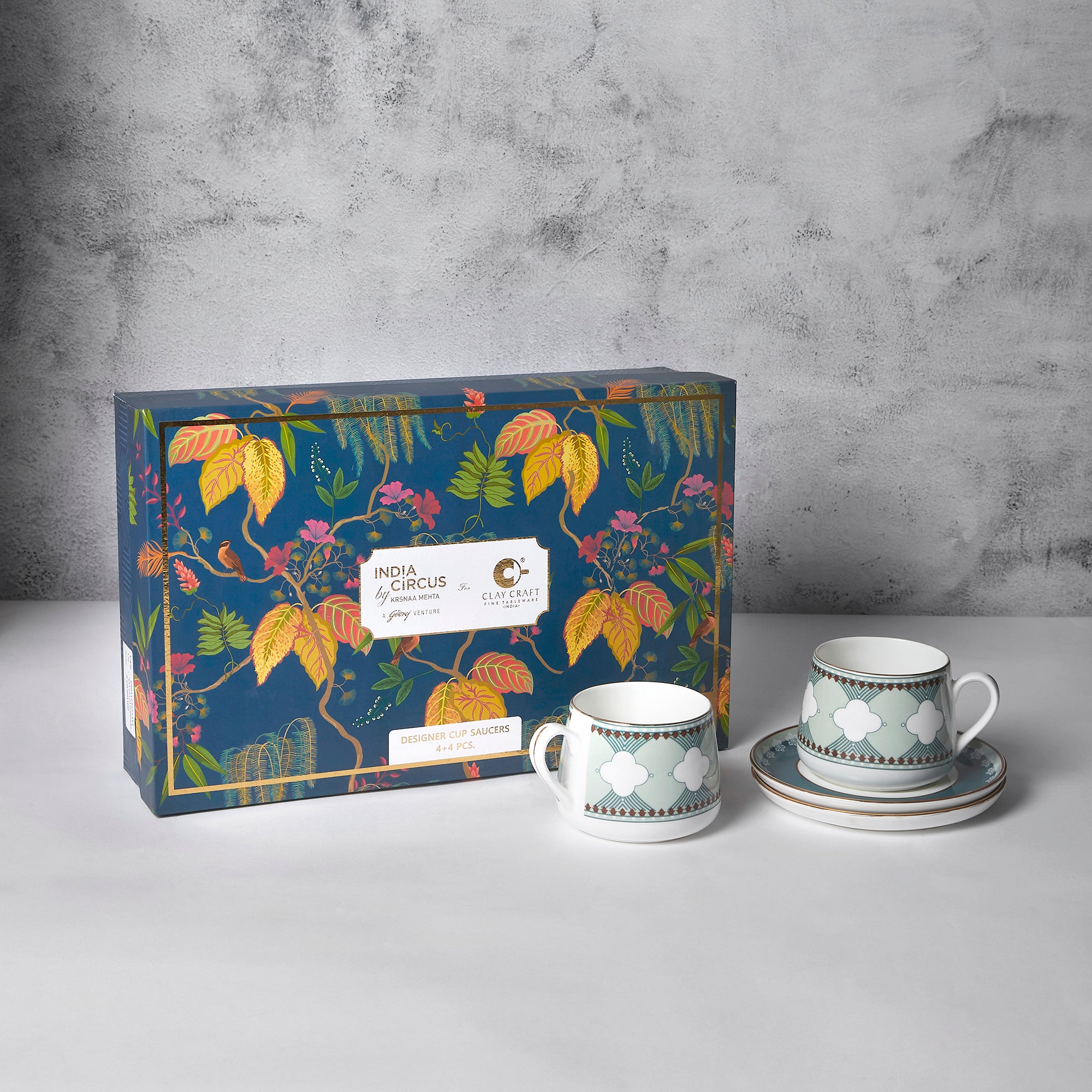 Buy India Circus Grandeur Green Ceramic Cups and Saucers Online